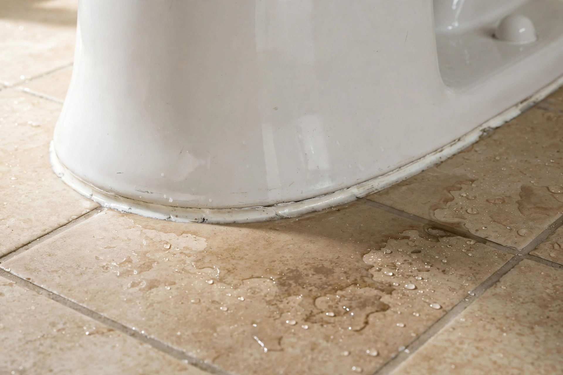 Water leaking from the base of a toilet onto tile — base leak causes in Arcadia