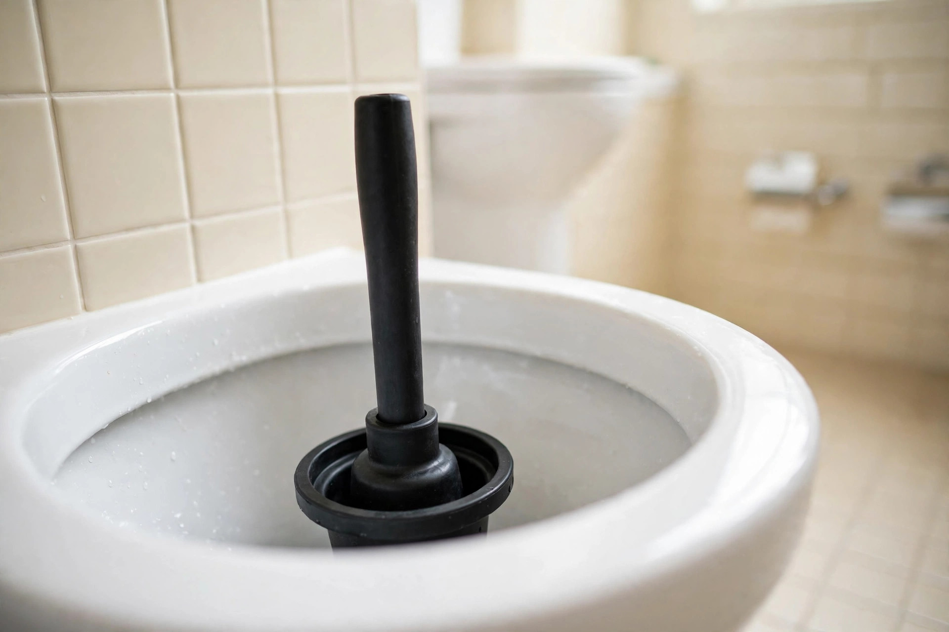 Flange plunger in a toilet bowl — why your toilet keeps clogging in Arcadia